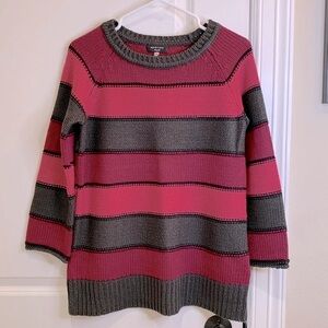 Spense Knits Pink Gray Striped Sweater Size Medium